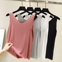 Women Tank Tops viscose V-Neck Casual Sleeveless Vest Shirt concise design solid color