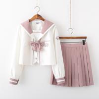 Polyester Schoolgirl Costume & breathable Necktie & skirt & top Solid pink PC