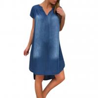 Polyester Plus Size One-piece Dress & loose plain dyed Solid blue PC