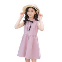 Cotton Girl One-piece Dress with bowknot plain dyed Solid PC