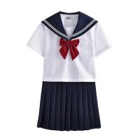 Nylon Schoolgirl Costume  & breathable tie & skirt & top patchwork Solid blue and white Set