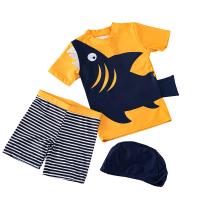 Polyester & Cotton Boy Kids Two-piece Swimsuit & with swimming cap printed Cartoon yellow Set