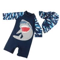 Polyester Boy Kids One-piece Swimsuit & with swimming cap printed Cartoon blue Set