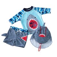 Polyester & Cotton Boy Kids Two-piece Swimsuit & sun protection printed Cartoon blue Set