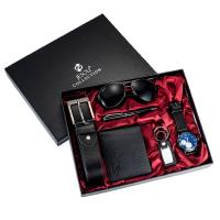PU Leather Wallet Gift Set six piece Glass & Stainless Steel & Zinc Alloy Solid black Set