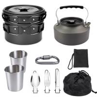 Aluminium Alloy Outdoor Pot Set durable & portable pot & Teapot & Fork & Spoon Set