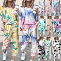 Chemical Fiber & Polyester Women Casual Set & two piece Long Trousers & long sleeve T-shirt printed Set
