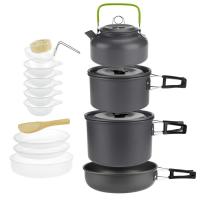 Aluminium Alloy Outdoor Pot Set durable & portable pot & Rice Paddle & soup spoon & Teapot & dish & Bowl Set