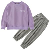 Cotton Girl Clothes Set & two piece & with pocket Cotton Sweatshirt & Pants plain dyed Solid PC