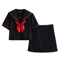 Nylon Sexy Schoolmeisje Kostuum Tie & Rok & Boven Lappendeken Striped Zwarte Instellen