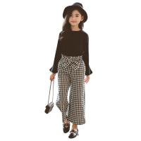 Cotton Girl Clothes Set & two piece Pants & top printed plaid black Set