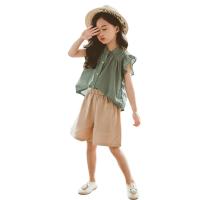 Cotton Girl Clothes Set & two piece Pants & top plain dyed Solid Set