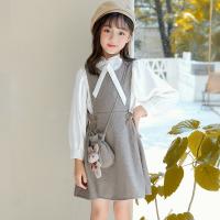 Cotton Girl Clothes Set & two piece & loose & breathable suspender skirt & top Solid Set