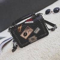 PU Leather Crossbody Bag with chain & studded Polyester mixed pattern PC