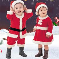 Cotton with hat Cartoon Characters Costume christmas design hat & skirt & Pants & belt & coat patchwork Solid red PC