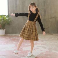 Cotton Children Clothes Set & two piece suspender skirt & top plaid PC