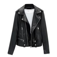 PU Leather Women Coat & loose Solid black PC