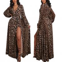 Polyester One-piece Dress side slit & breathable leopard brown PC