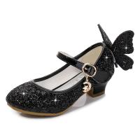Beef Tendon & PU Leather velcro & chunky Girl Dance Shoes Plastic Sequins butterfly pattern Pair