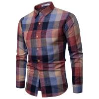 Polyester Mannen long sleeve casual shirts Plaid meer kleuren naar keuze stuk