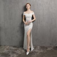 Polyester Long Evening Dress backless & breathable Solid PC