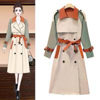 Polyester Plus Size Women Trench Coat mid-long style & slimming & loose patchwork PC