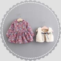 Cotton Girl Clothes Set fleece & two piece & thermal dress & vest printed shivering Set