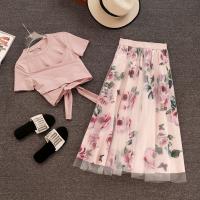 Cotton Women Casual Set irregular  & breathable skirt & top floral Set