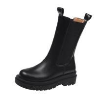 PU Leather Women Martens Boots & anti-skidding Rubber patchwork Solid black :40 Pair