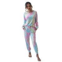 Spandex & Polyester Women Casual Set & two piece & breathable Long Trousers & top Tie-dye PC