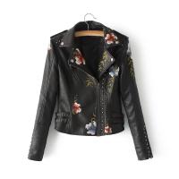 Synthetic Leather Slim Women Coat floral PC
