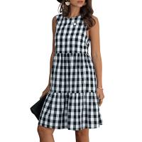 Polyester & Cotton Waist-controlled One-piece Dress & breathable plaid PC