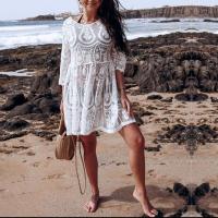 Lace & Cotton Swimming Cover Ups see through look white : PC