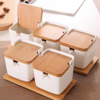 Ceramics dampproof Seasoning Box Set corrosion proof tray & Spoon Solid white Set