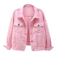 Denim Women Coat plain dyed Solid Casual Women's Denim Button Closed Long Sleeve Solid Color Jacket With Pockets and lapel collar design