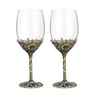 クリスタルグラス ワイングラス エナメル 花の形 対