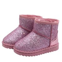 PU Leather Children Snow Boots fleece Plastic Sequins & Rubber Solid Pair