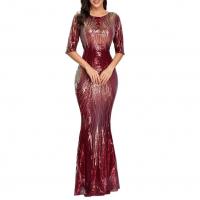 Polyester Slim & Mermaid Long Evening Dress backless Sequin patchwork Solid red :XXL PC