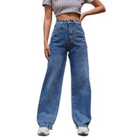 Polyester Wide Leg Trousers & Slim & High Waist Women Jeans slimming & breathable frayed Solid blue PC