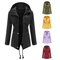 Polyester Slim & windproof & Plus Size Women Trench Coat mid-long style & waterproof & breathable Solid PC
