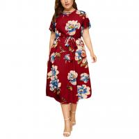 Chiffon Plus Size One-piece Dress & with belt printed floral PC
