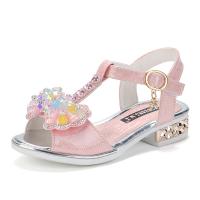 Microfiber PU Synthetic Leather with bowknot & velcro Girl Sandals & with rhinestone Rubber Solid Pair