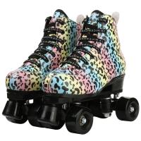 Microfiber Leather Roller Skates  & breathable leopard multi-colored Pair