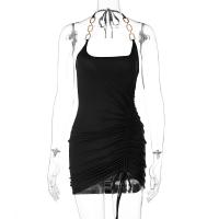 Polyester Sexy Package Hip Dresses Polyester Solid black PC