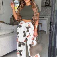Two Piece Outfits for Women Womens Crop Tops Pants Set for Spring Summer Autumn Daily Wear,Plus Size Women Casual Set,breathable Wide Leg Trousers,tank top printed Set
