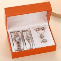 Zinc Alloy Jewelry Set for women & five piece & with rhinestone Glass & Stainless Steel plated Solid Set