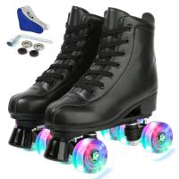 PU Leather Roller Skates lighting PVC Pants plain dyed Solid Pair
