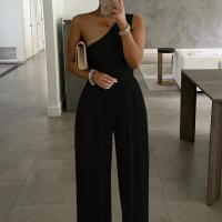 Polyamide Wide Leg Trousers Long Jumpsuit & loose & breathable & One Shoulder patchwork Solid PC