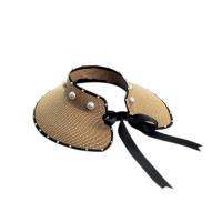 Straw Sun Visor Cap with bowknot & sun protection & for women weave : PC