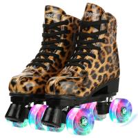 PU Leather for adult Roller Skates PU Rubber printed leopard Pair